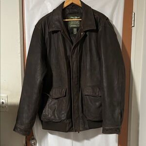 Eddie Bauer Dark Brown Leather Bomber Jacket